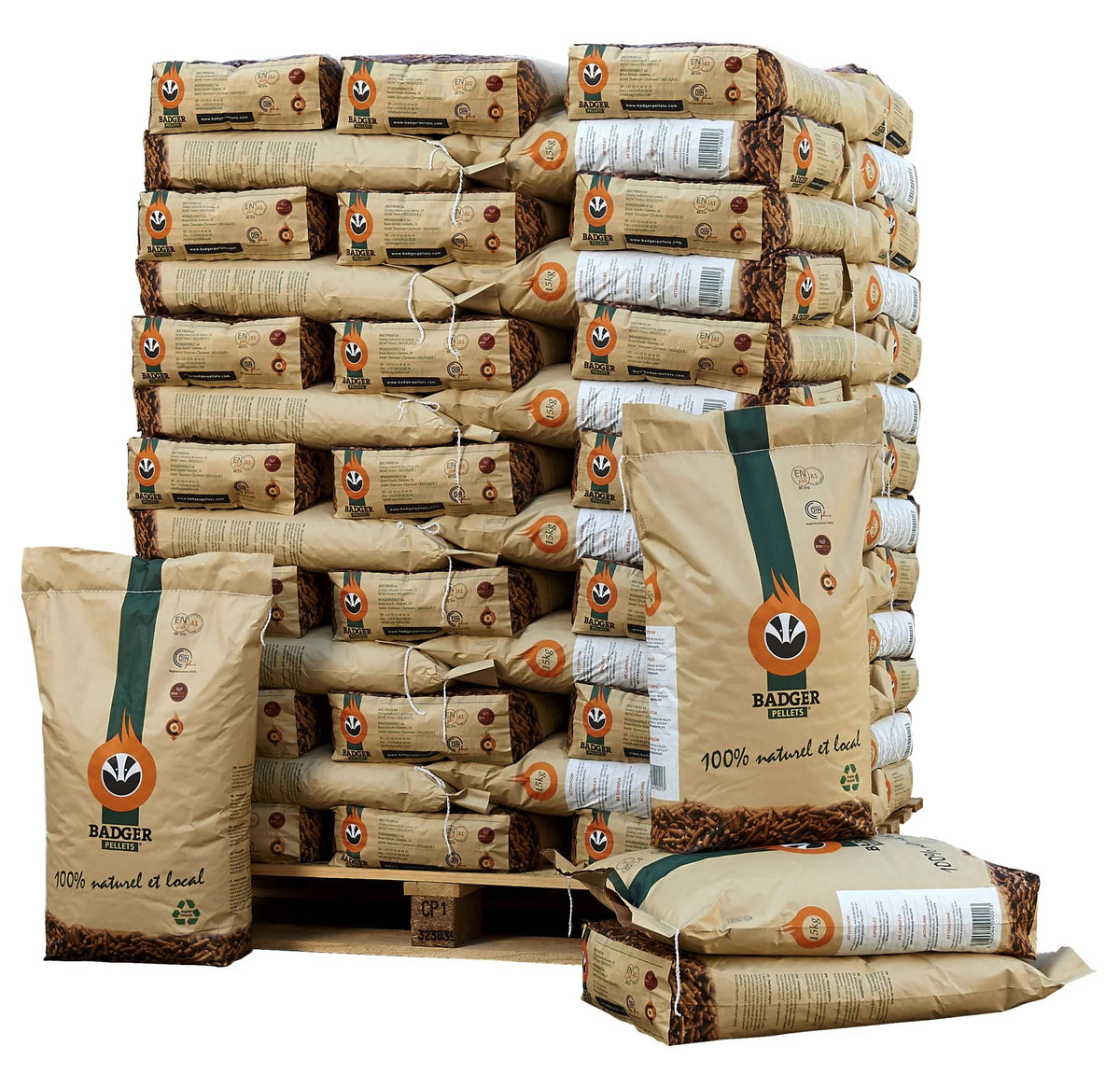 Granulés de Bois Badger – 1 Palette (66 Sacs de 15 kg)